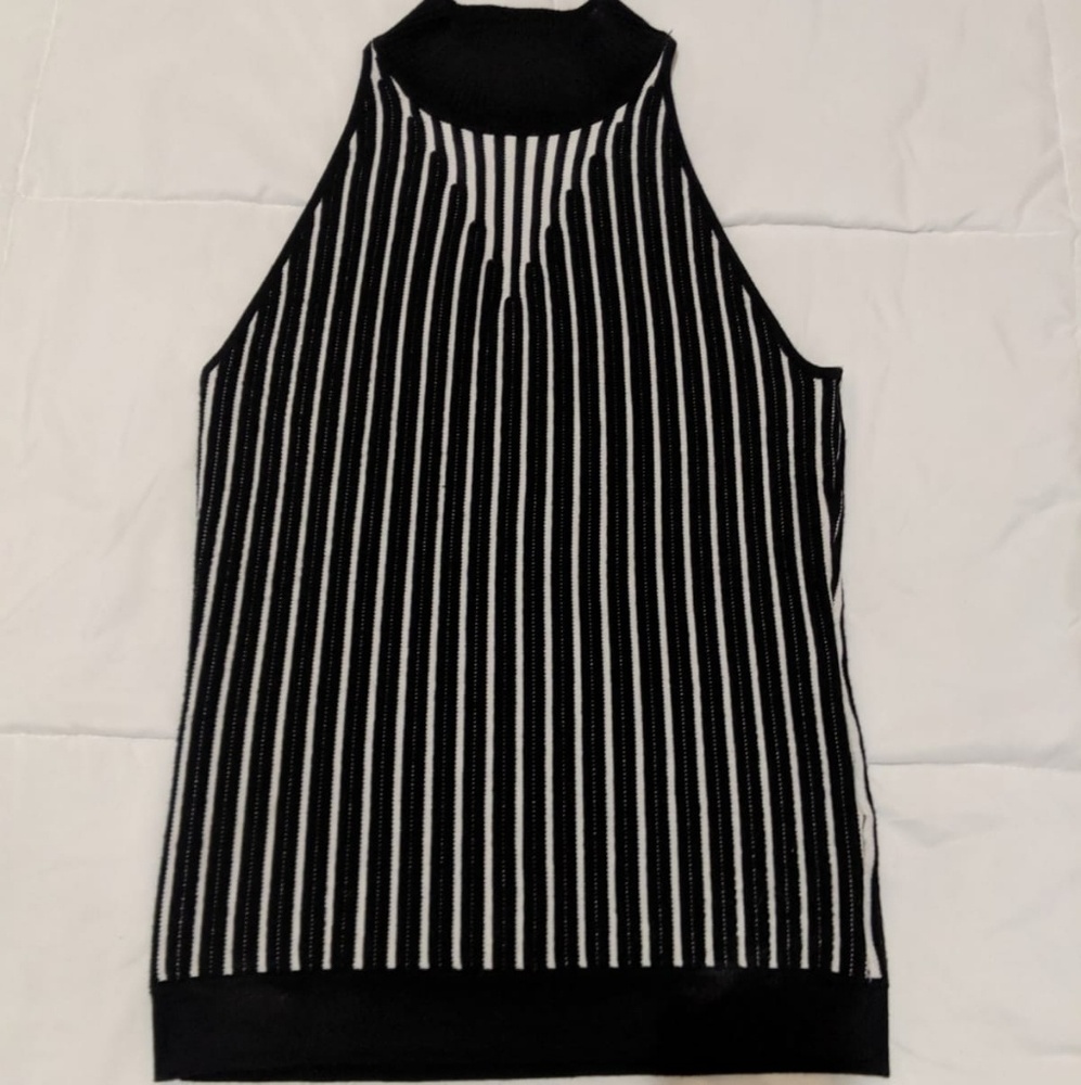 Bebe Striped Ribbed Sweater Turtle Neck Tank Top